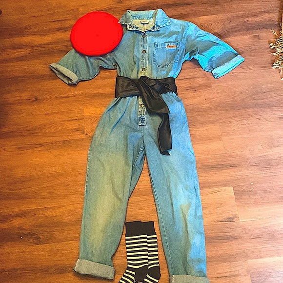 Vintage blue denim Jean jumpsuit romper 80’s 90’s Size XS or Size 2 or 4 RARE - Picture 2 of 13